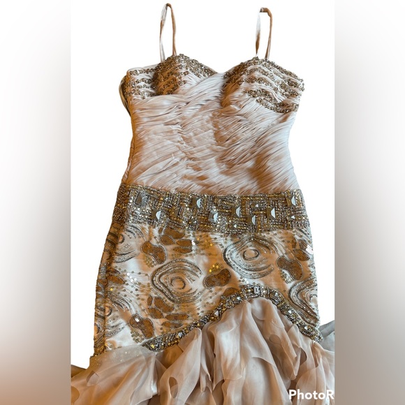 MNM Couture - JD011 Pleated Embellished Layered high low gown - Picture 3 of 5